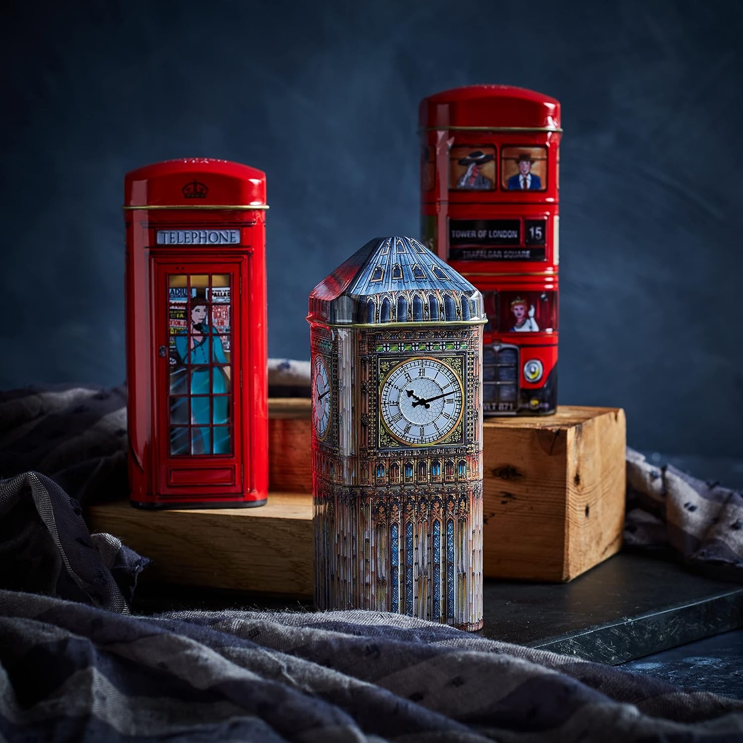 British Heritage 3x Tea Tins with 42 English Teabags (Big Ben, Red London…
