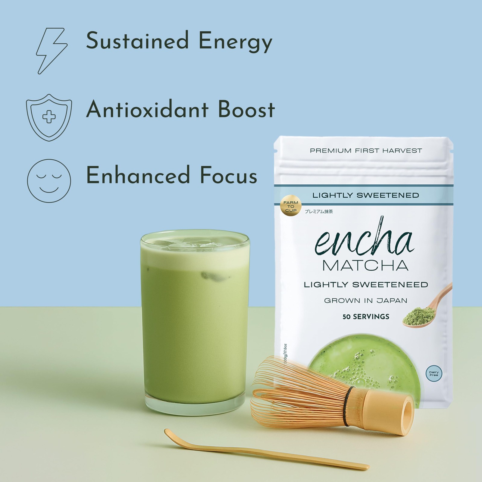 Encha Matcha Latte Powder Sweetened Lightly Sweet Matcha Powder First Harve…
