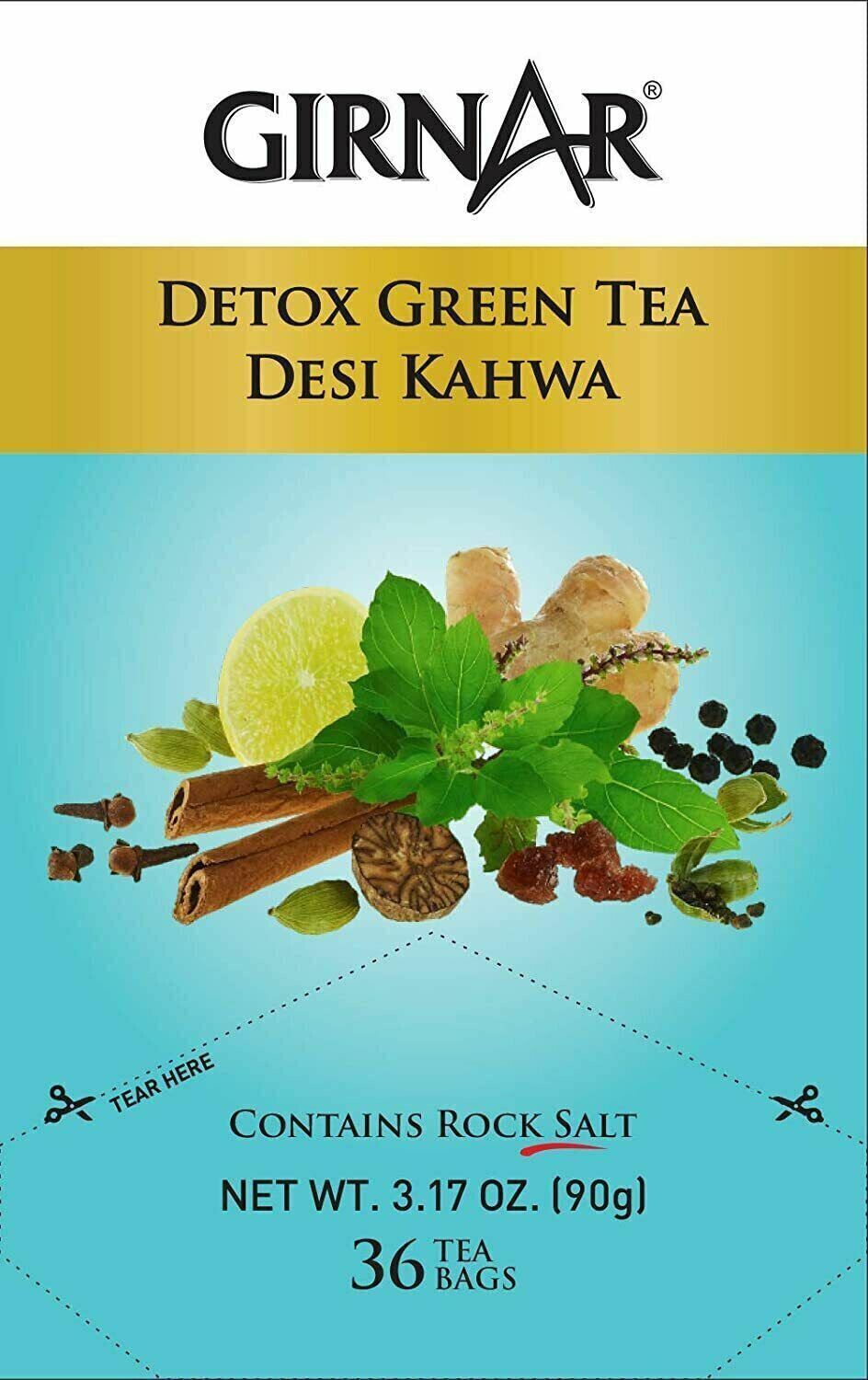 Girnar Green Tea Desi Kahwa With Herbs And Spices,36 Tea Bags,3.17 Oz.(90 GM)