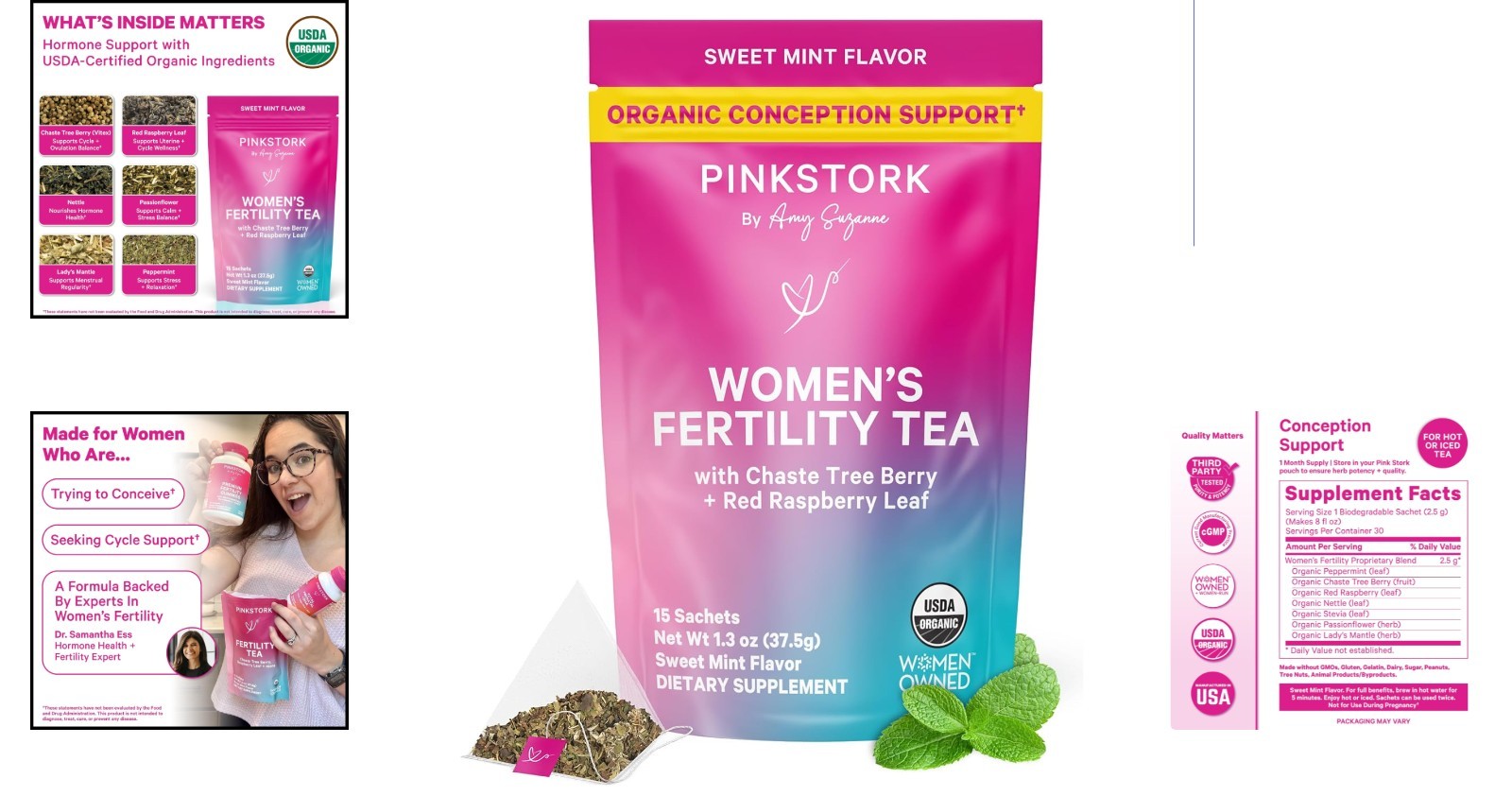Sweet Mint Organic Fertility Tea for Women – 15 Sachets of Vitex & Raspberry