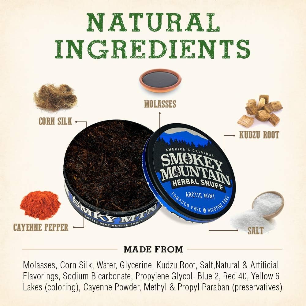 Smokey Mountain Herbal Long Cut Classic Wintergreen Tea Bag Sampler Box 5 Can