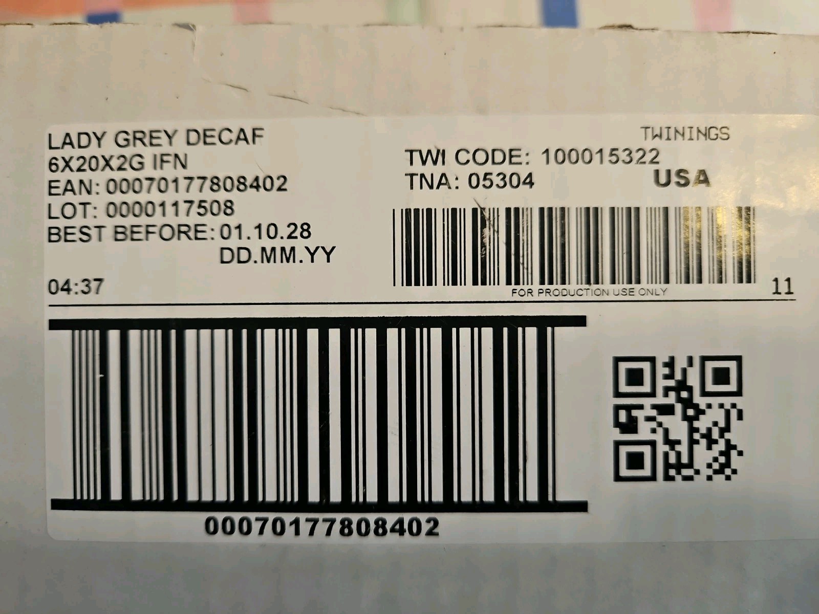 Decaffeinated Lady Grey Black Tea 20 Bags (Case of 6 – 120 Bags) By Twinings Tea