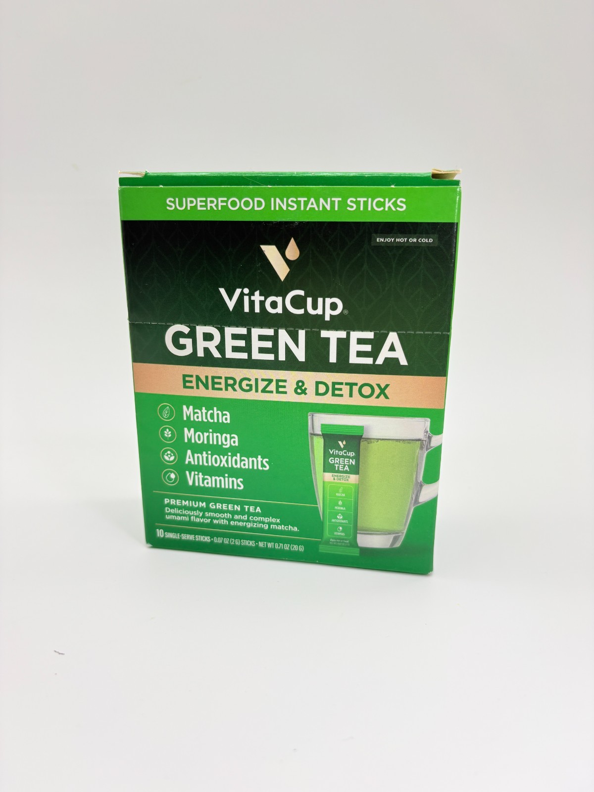 VitaCup GREEN TEA – Matcha Moringa Antioxidants Vitamins 10 Sticks New Box