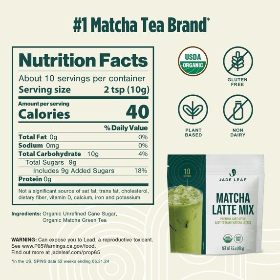 Jade Leaf Organic Matcha Latte Mix Powdered Tea 3.5 oz Green Tea Blend
