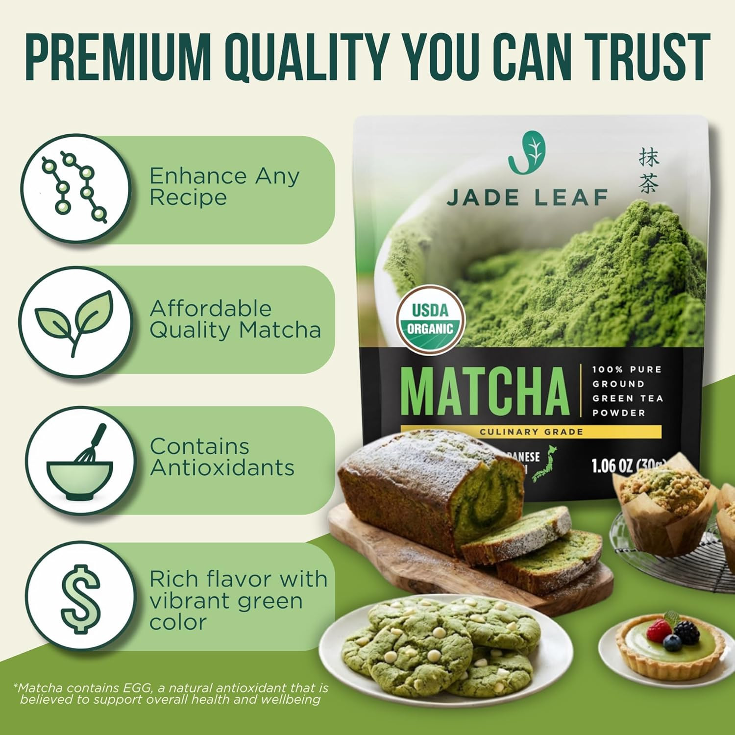 Organic Culinary Grade Matcha Powder – Japanese Green Tea for Baking, Smoothies,