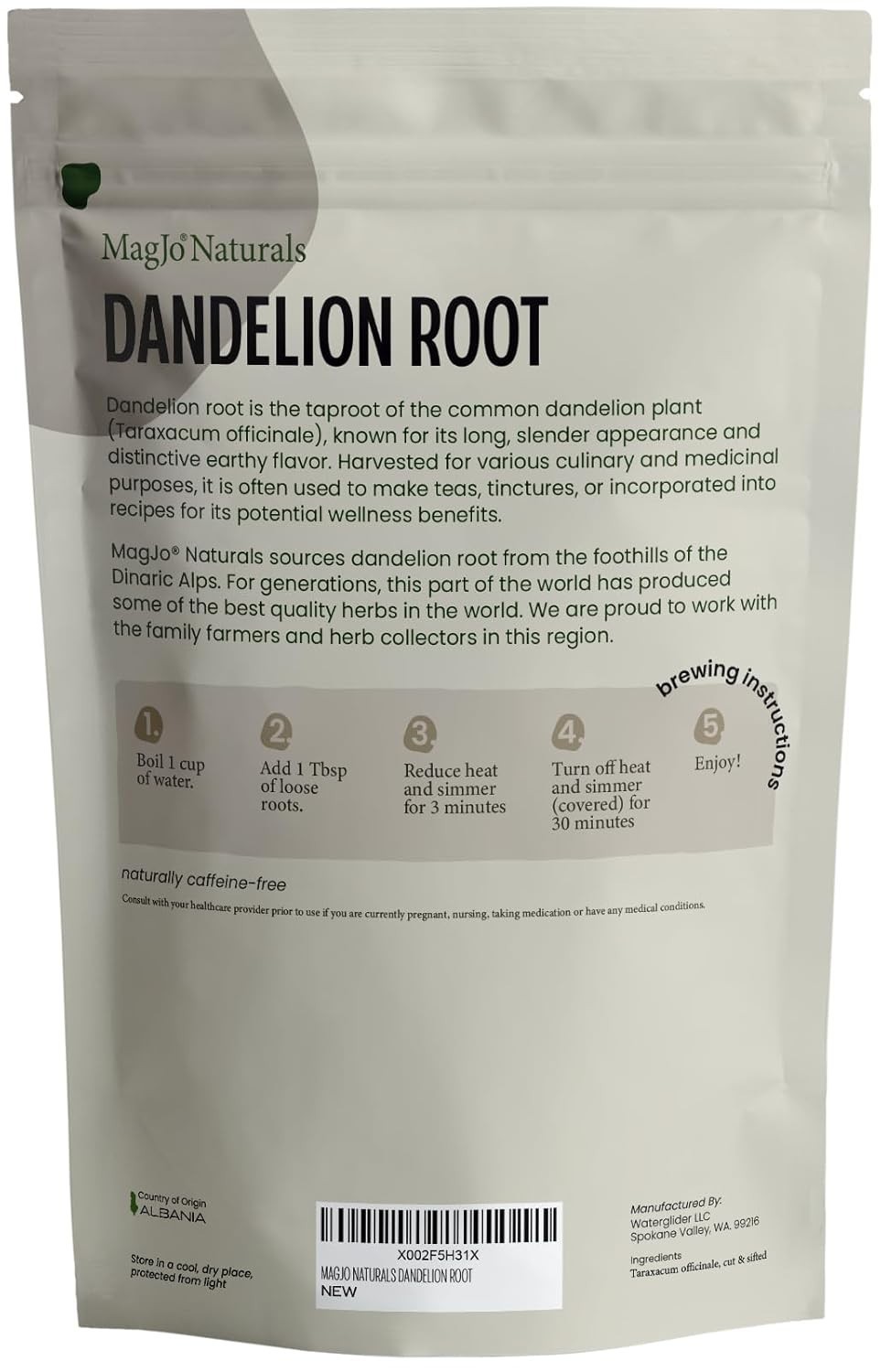 Naturals Dandelion Root Loose Tea 4 oz, Wild-Crafted, Caffeine-Free