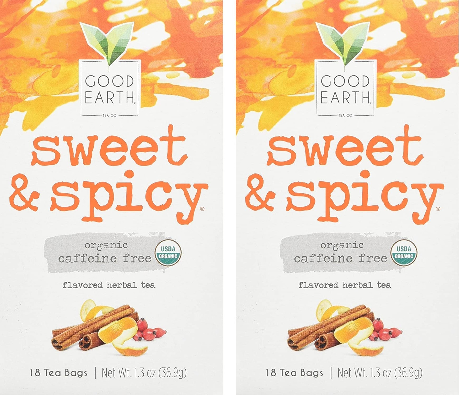 Good Earth Organic Sweet Spicy Herbal Tea Caffeine Free 18 Count Pack of 2