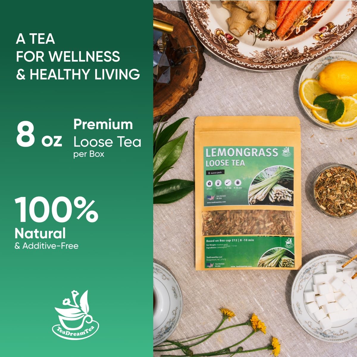 Lemongrass Leaf Loose Tea – 8oz Size (Premium Dried Lemongrass Loose Leaf Tea…