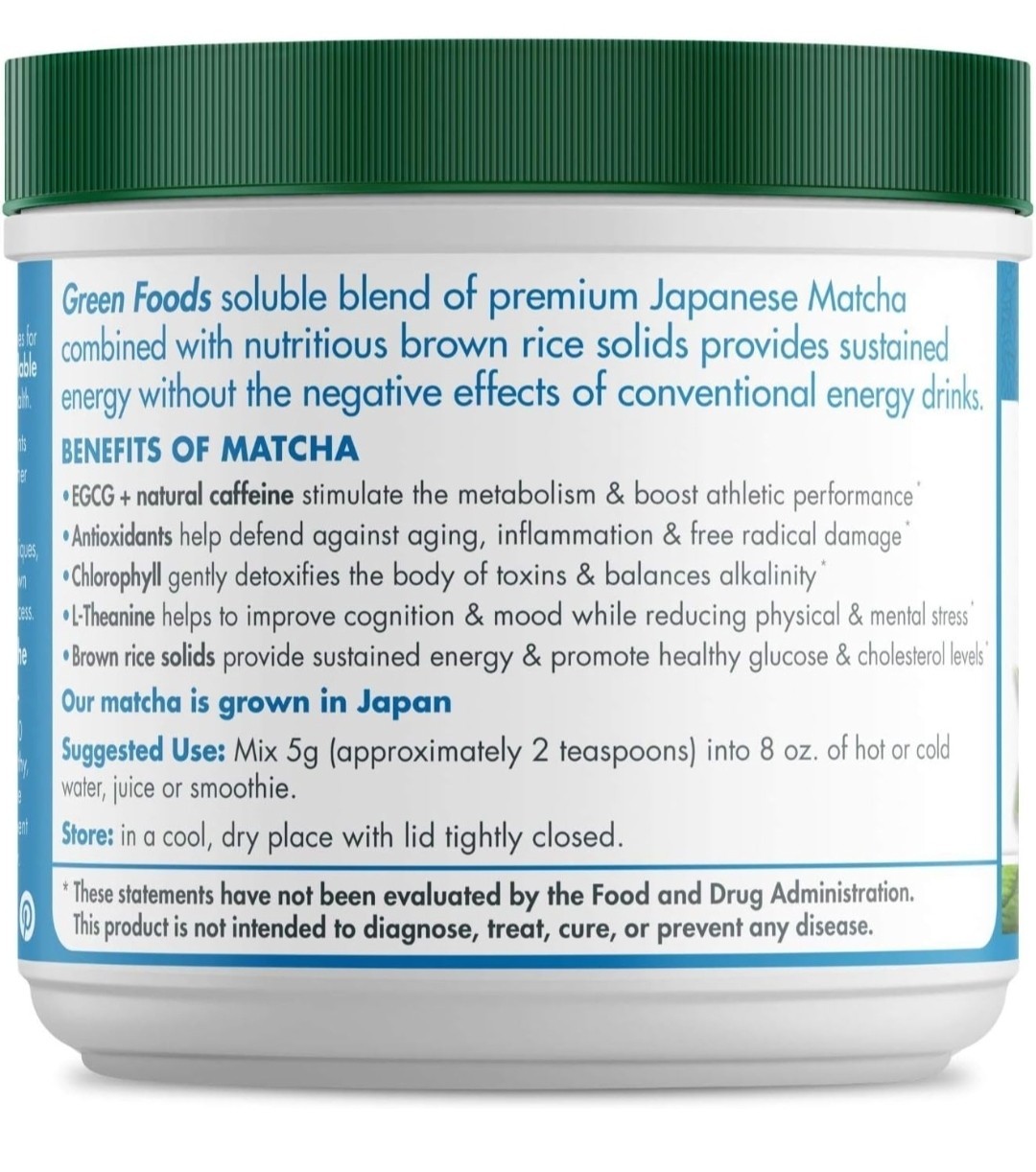 Green Foods Organic Ceremonial Grade Matcha Green Tea fJapan 5.5oz