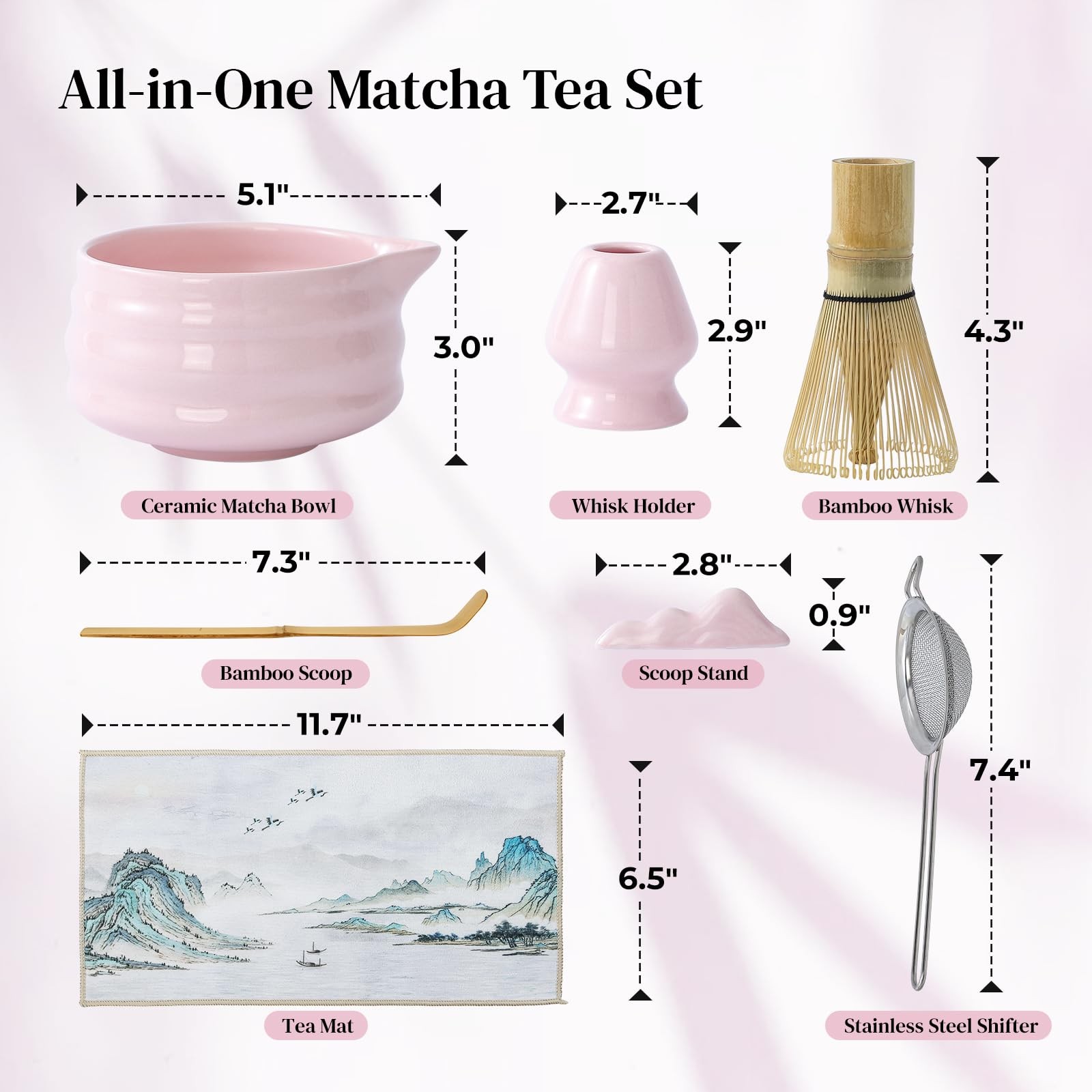 Matcha Whisk Set, 7 Pcs Matcha Set Includes Bowl with Spout, Whisk and Holder…