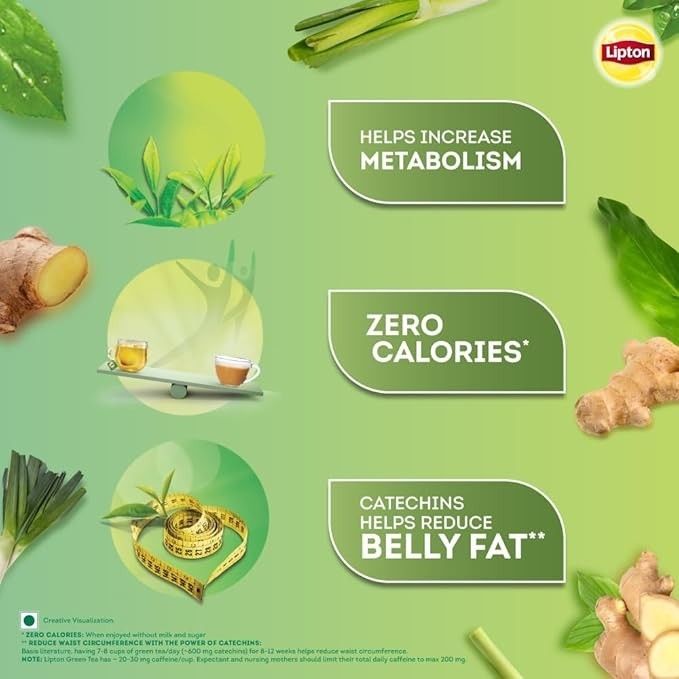 Lipton Lemongrass Ginger Green Tea 25 Bags | Detox & Weight Management | 33g