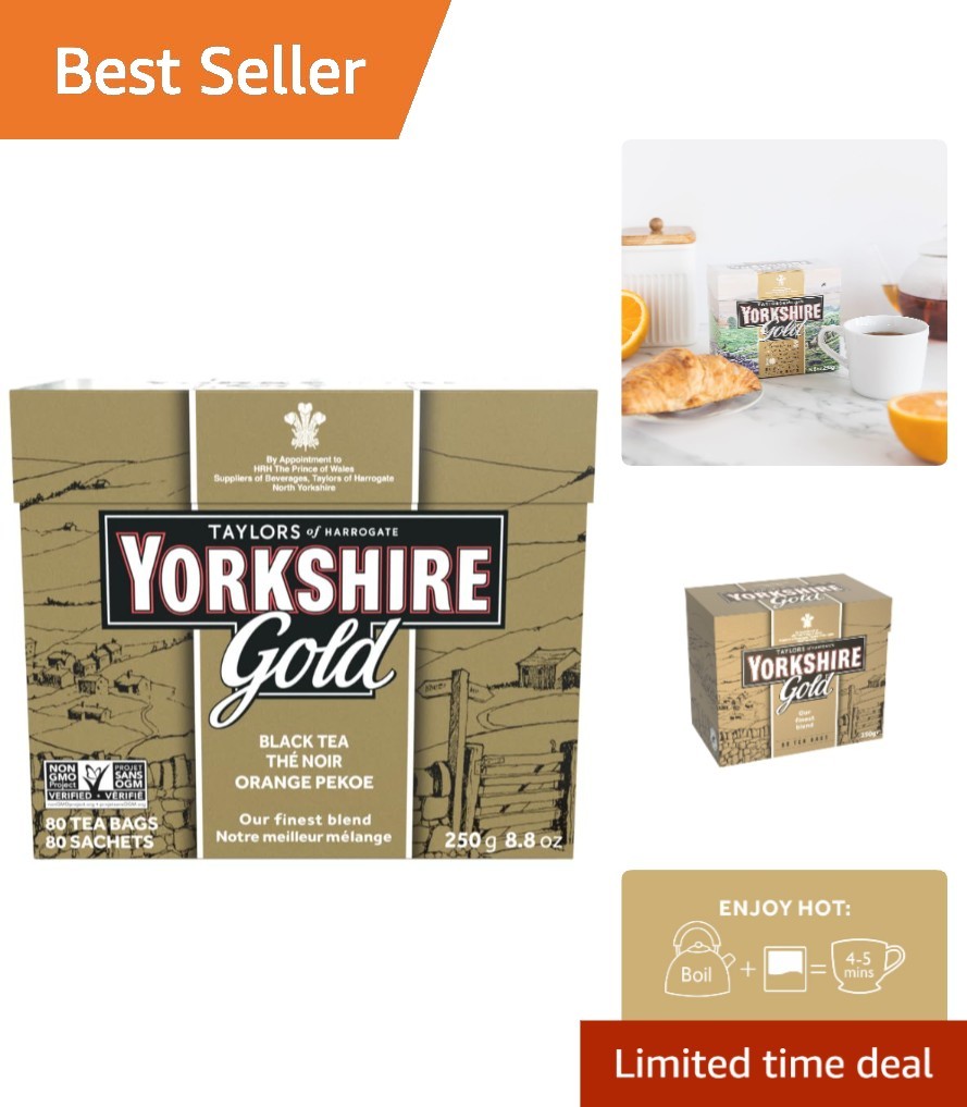 Classic British Breakfast Blend – Yorkshire Gold Pillow Tea Bags, 80 Count