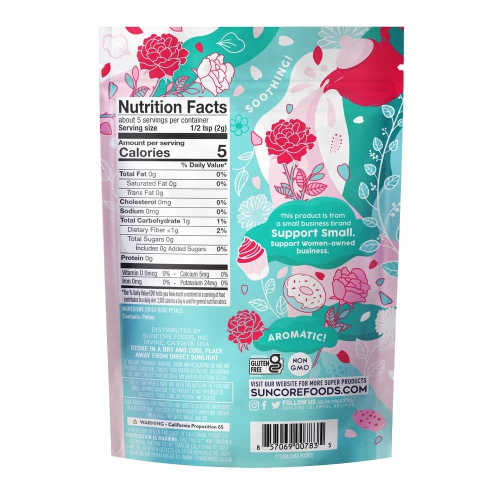 Dried Rose Petals Bloom, Caffeine-Free Tea, Gluten-Free, Non-GMO, 0.3oz 1 Pack