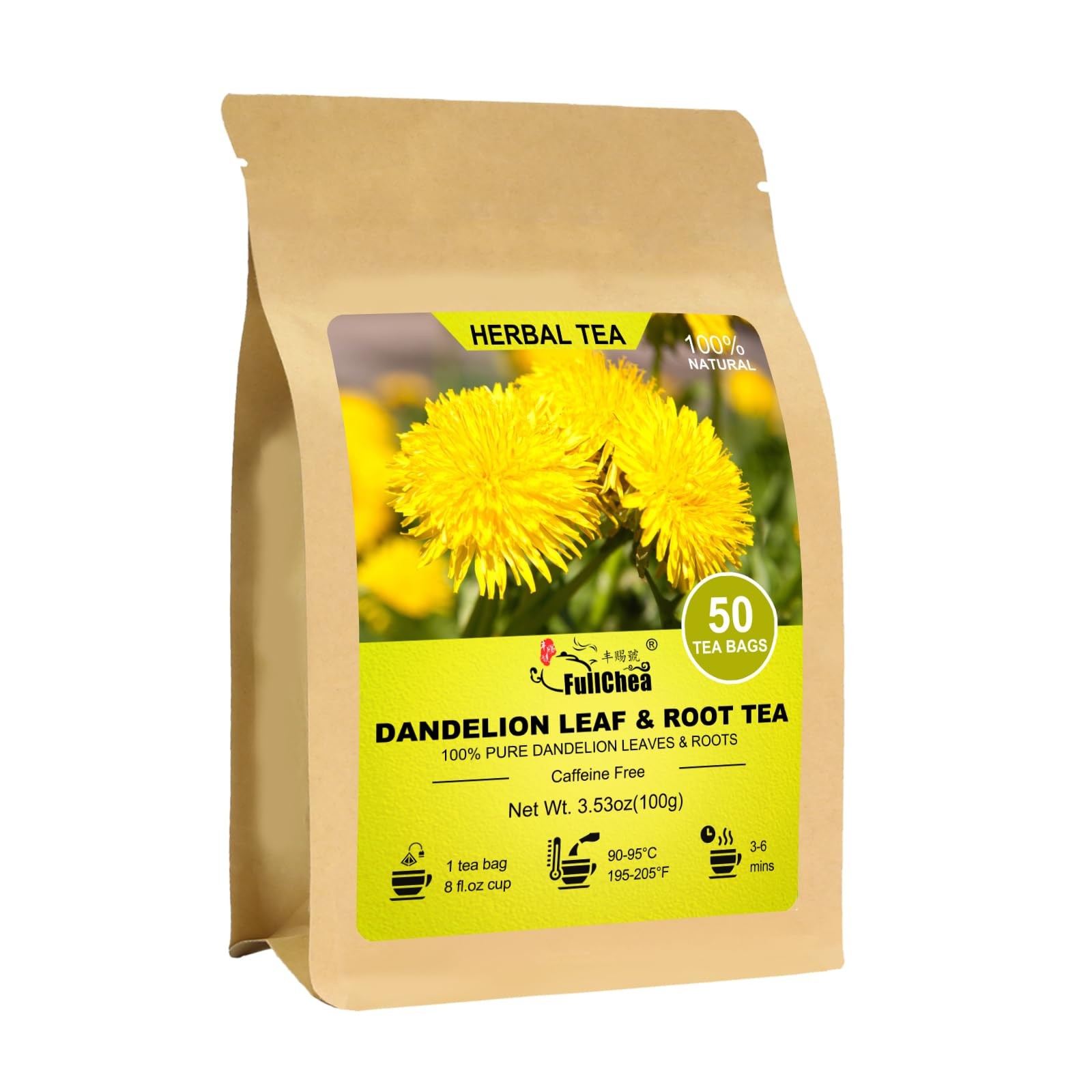 FullChea – Dandelion Leaf & Root Tea bags, 50 Teabags, 50 Count (Pack of 1)