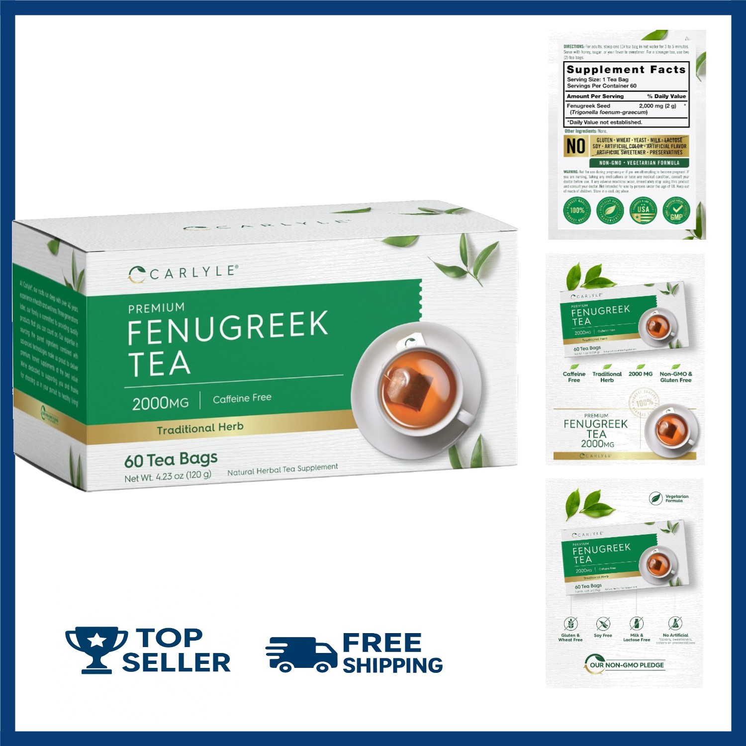Fenugreek Seed Tea | 60 Tea Bags | No Caffeine | Vegetarian, Non-gmo & G