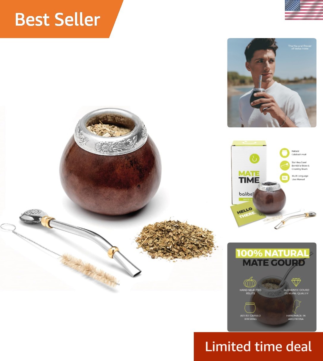 7 oz Yerba Mate Gourd Set with Bombilla Straw – Eco-Friendly Handcrafted Gift