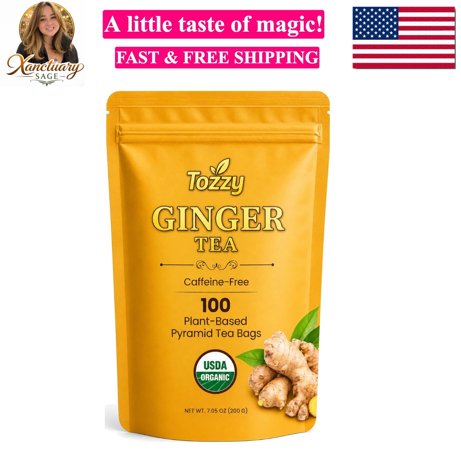 Organic Ginger Tea – 100 Count, Plant-Based Pyramid Tea Bags – Packaging May …