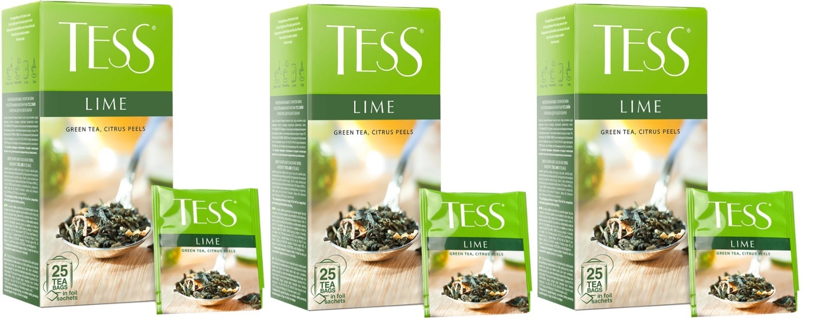 3 x Tess Lime Green Tea Bags – Flavored with Lime & Herbs – 25 Single Tea Bags