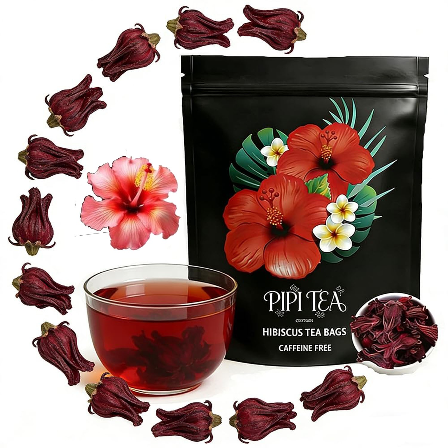 PiPi Tea Organic Hibiscus Tea Bags – Caffeine Free Herbal Tea Rich in Antioxi US