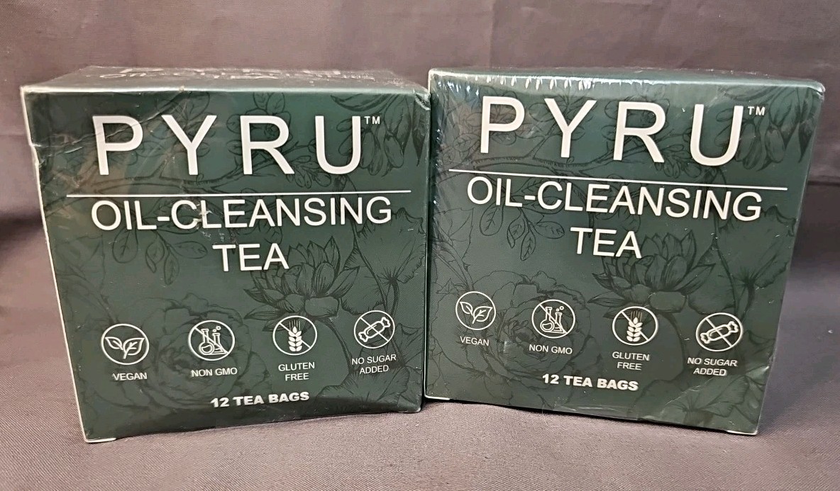 Pyru Oil-Cleansing Tea 2-Pack-24 Bags-Vegan Tea Bags Non-GMO No Gluten Exp 10/26