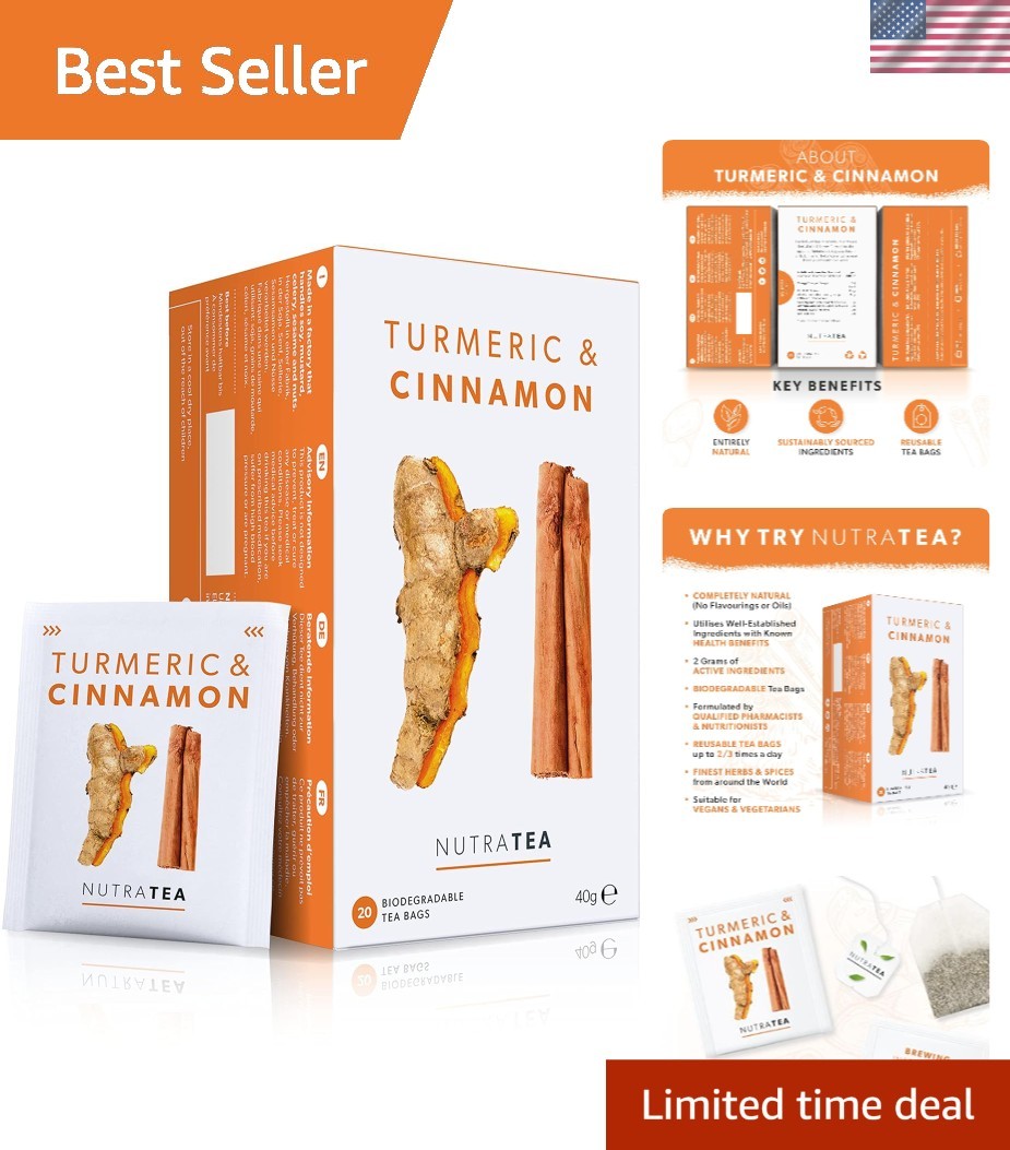 20 Individually Wrapped Turmeric & Cinnamon Teabags – Herbal Blend for Health