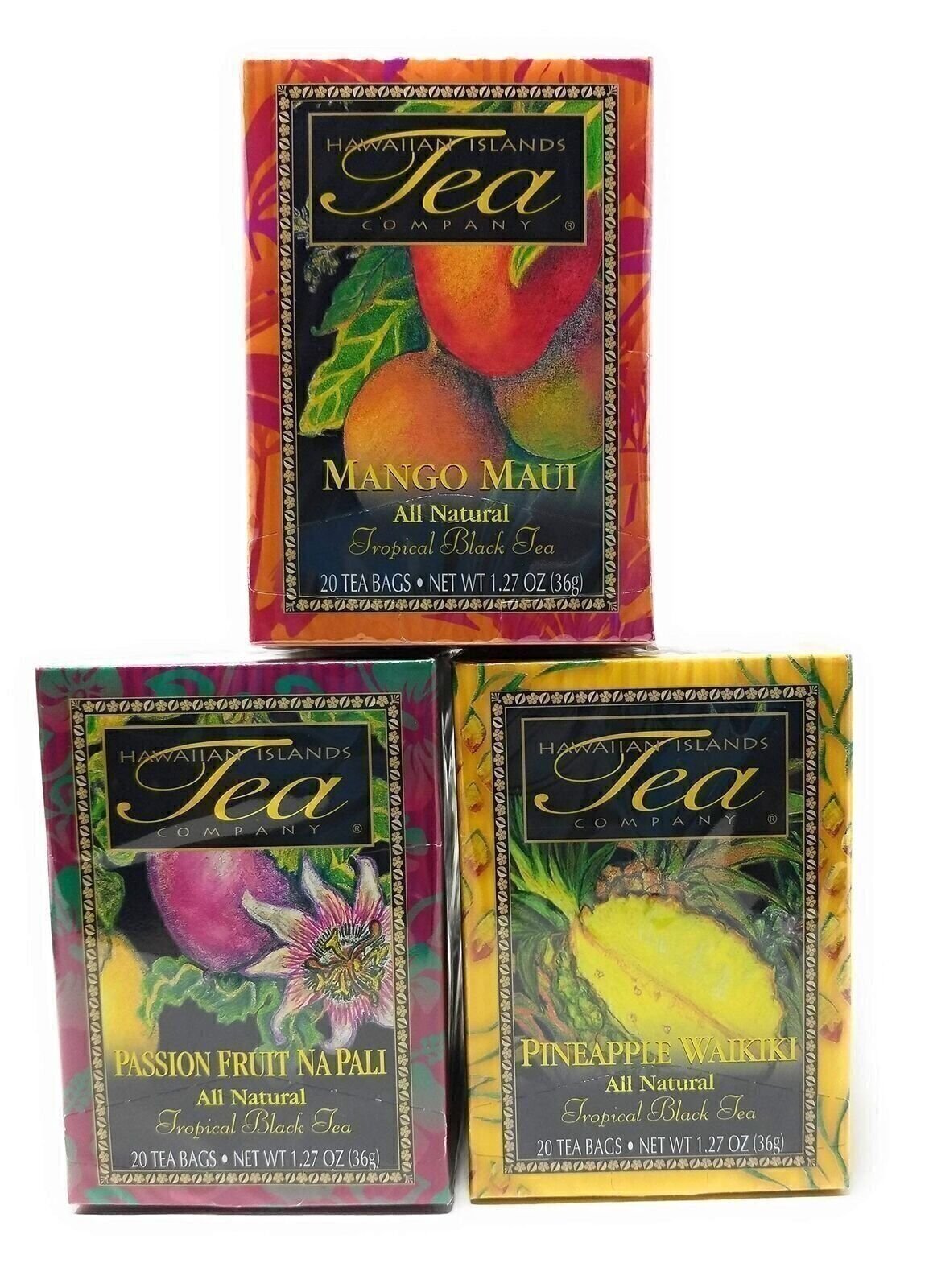 Tropical Tea Gift Set, Mango, Passion Fruit, Pineapple, 60 Tea Bags, 3 Boxes