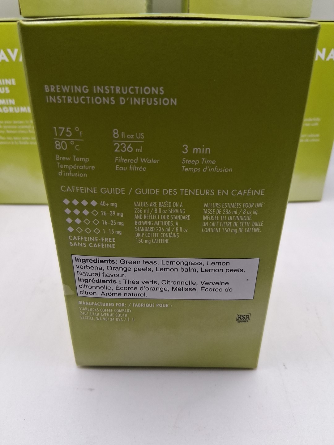 6x Teavana Jasmine Citrus Green Tea 24ct. Filterbags Best Before:11/26/25