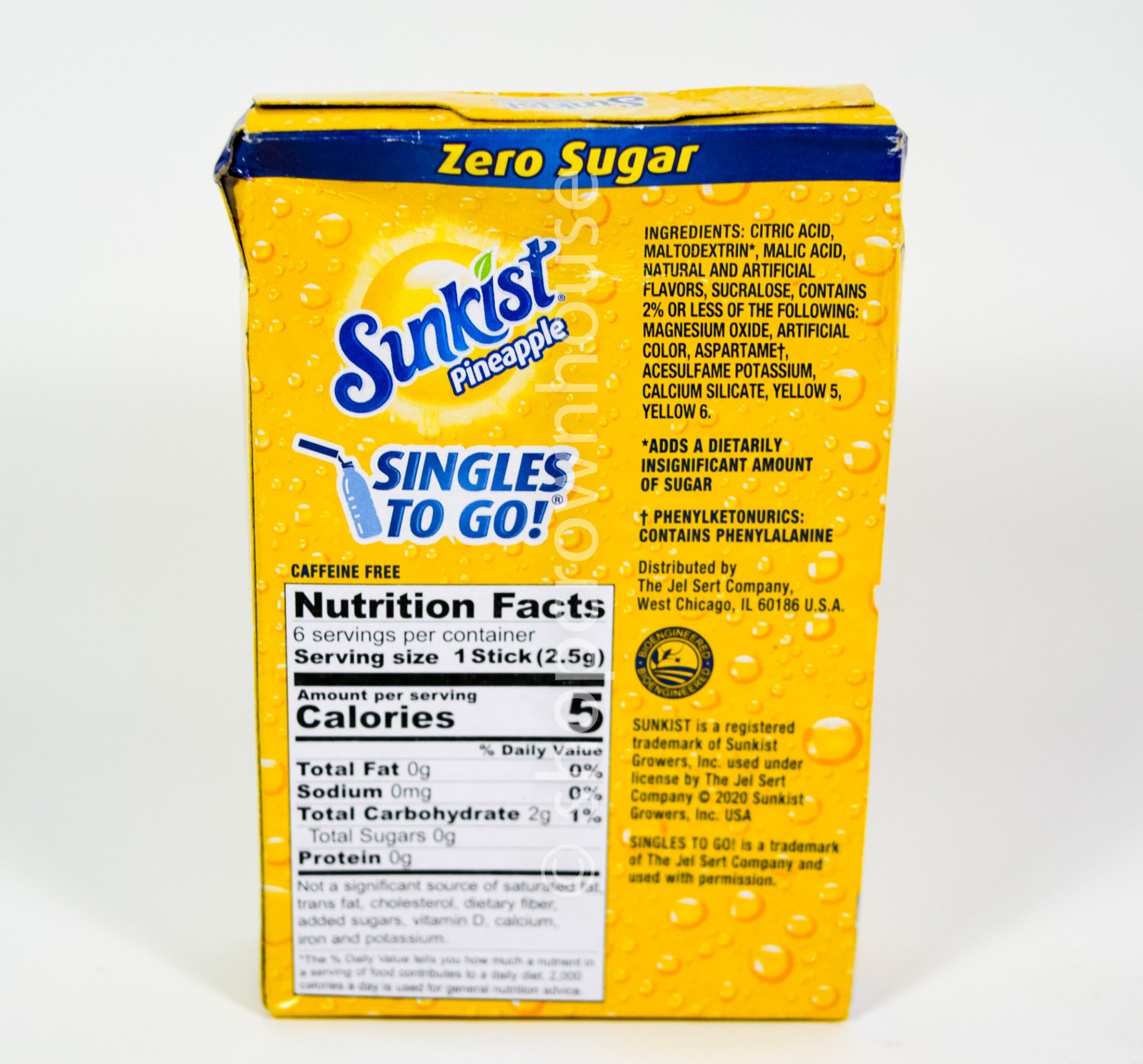 2 Sunkist PINEAPPLE Drink Mix Zero Sugar Singles to Go 0.53 ounce 08/2027