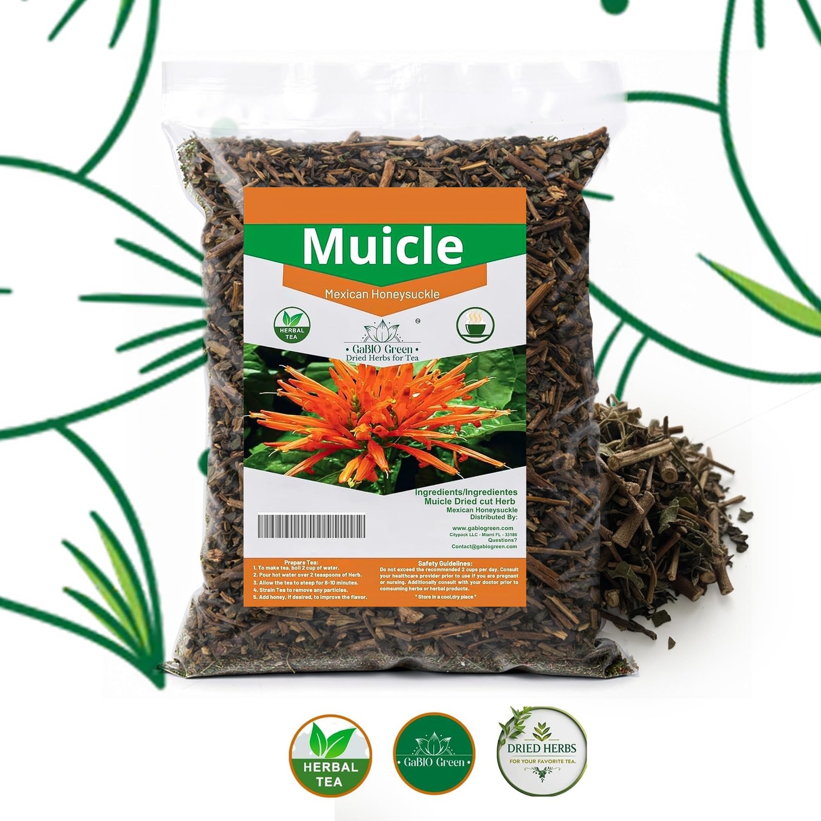 Muicle Mexican Honeysuckle Hierba tea 2 oz 100 % natural ,Gabio Green 2