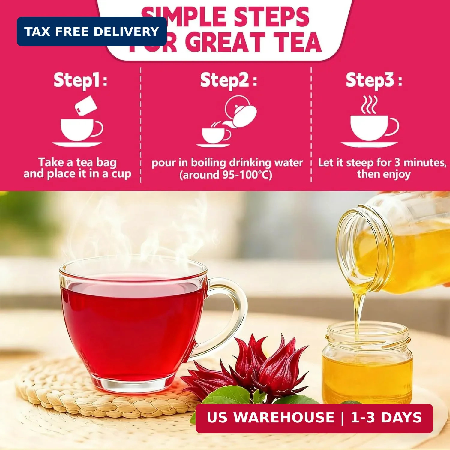 Hibiscus Tea Bags-120 Tea Bags (2g/Bag), Made from 100% Natural Hibiscus | Antio