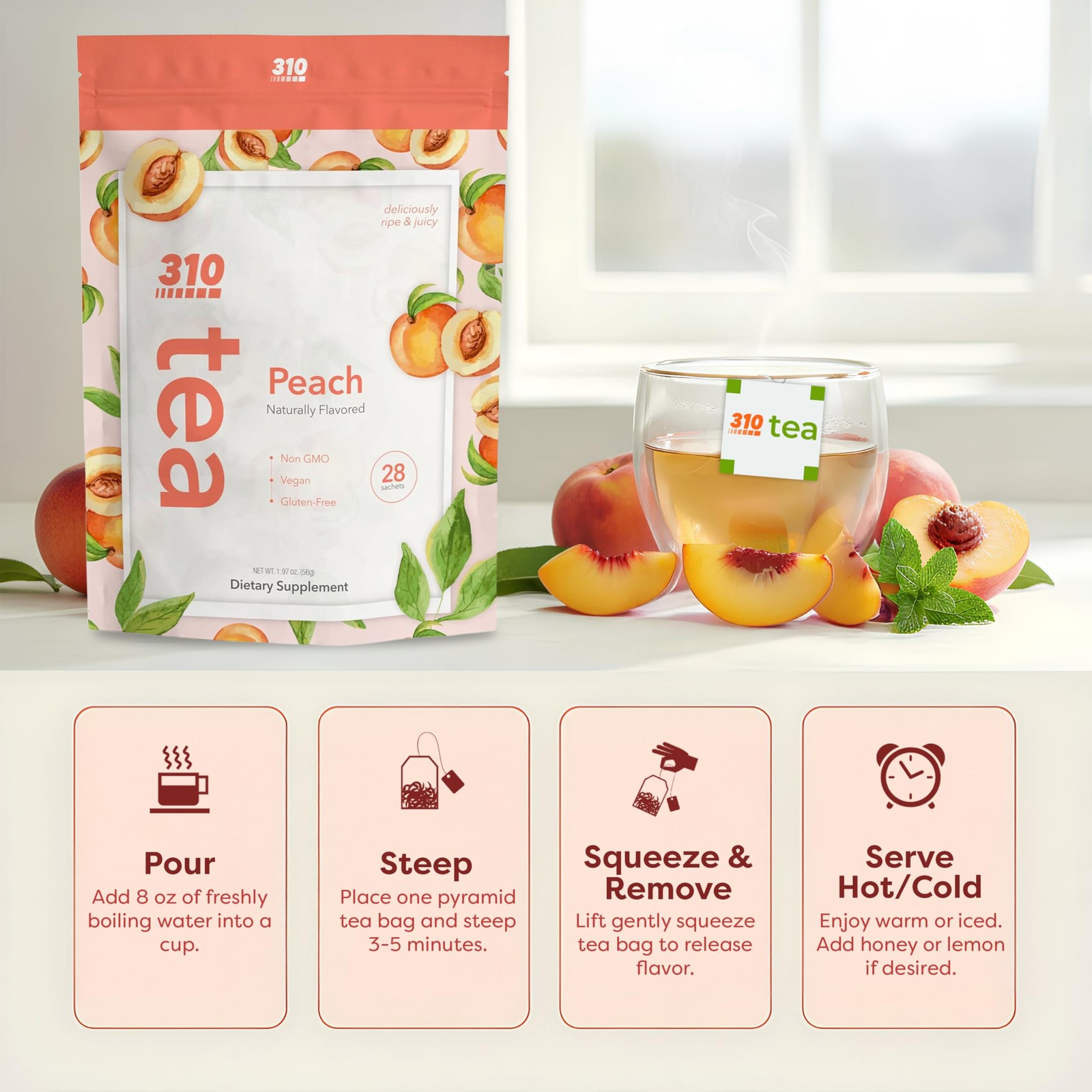 310 Nutrition Peach Flavor Detox Tea – Herbal Tea Sachets for Daily Routine –…
