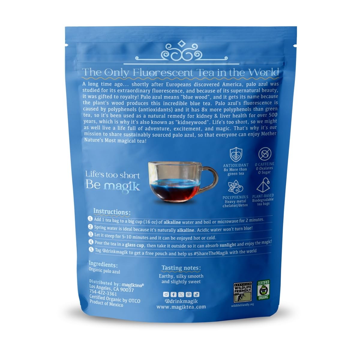 Magiktea Palo Azul, Loose Tea 2 oz (30 cups), USDA Organic, Kidneywood, 2