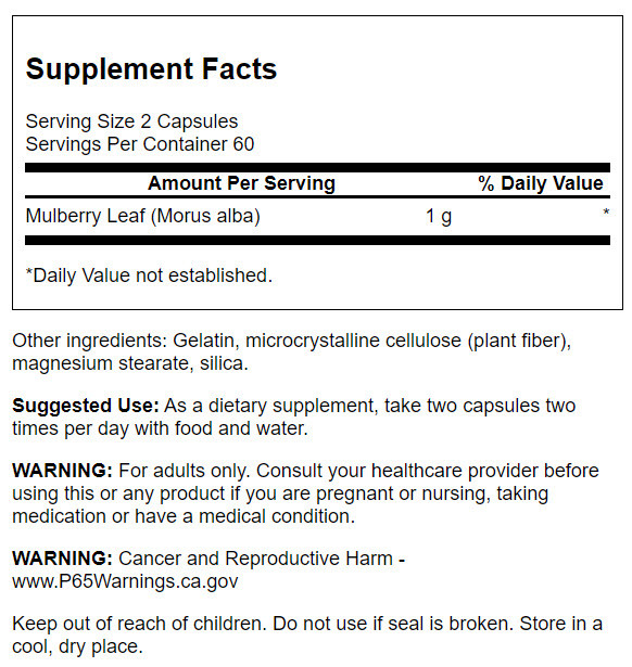 Swanson Mulberry Leaf Capsules, 500 mg, 120 Count