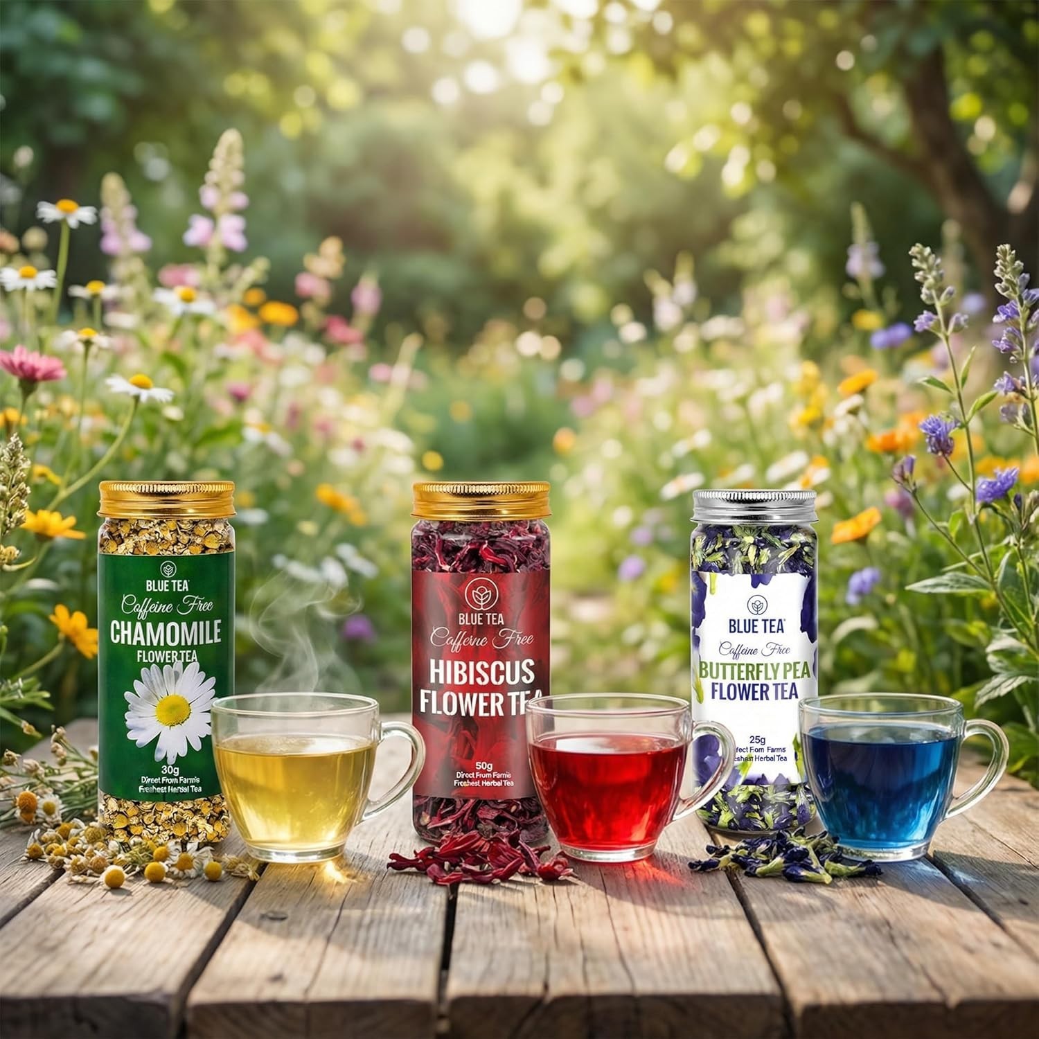 BLUE TEA 3 in 1 Herbal Tea Combo | Butterfly Pea Hibiscus Chamomile Tea