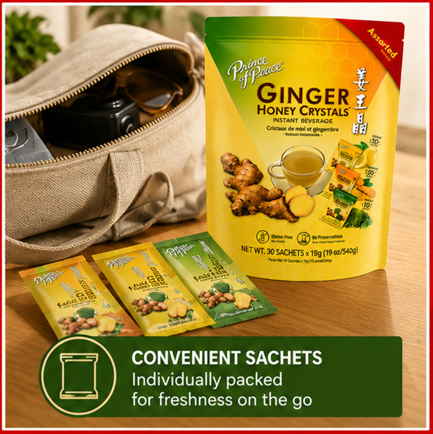 Prince of Peace Instant Ginger Honey Crystals Assorted MIX Lemon/Turmeric/Matcha