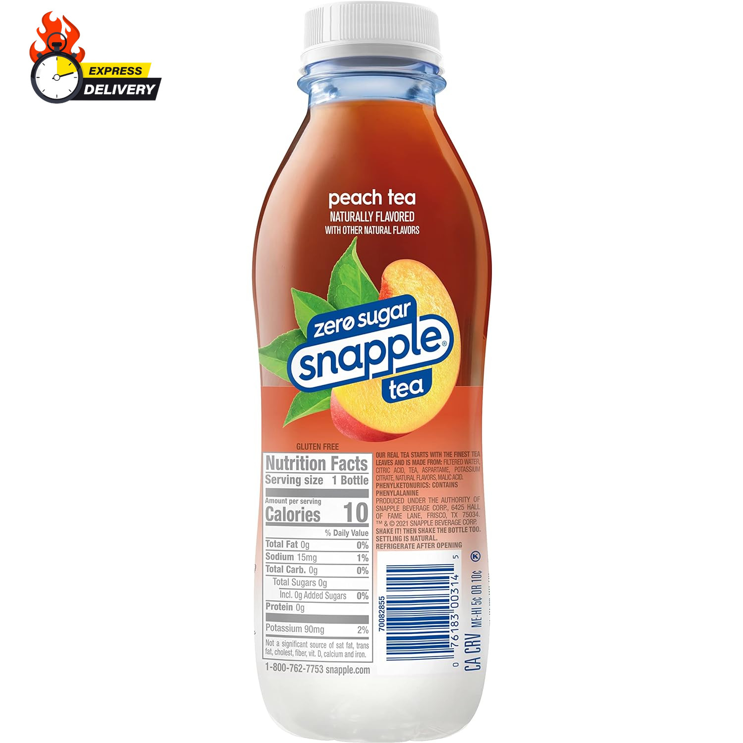 Zero Sugar Peach Tea, 16 Fl Oz Recycled Plastic Bottle (Pack of 12)