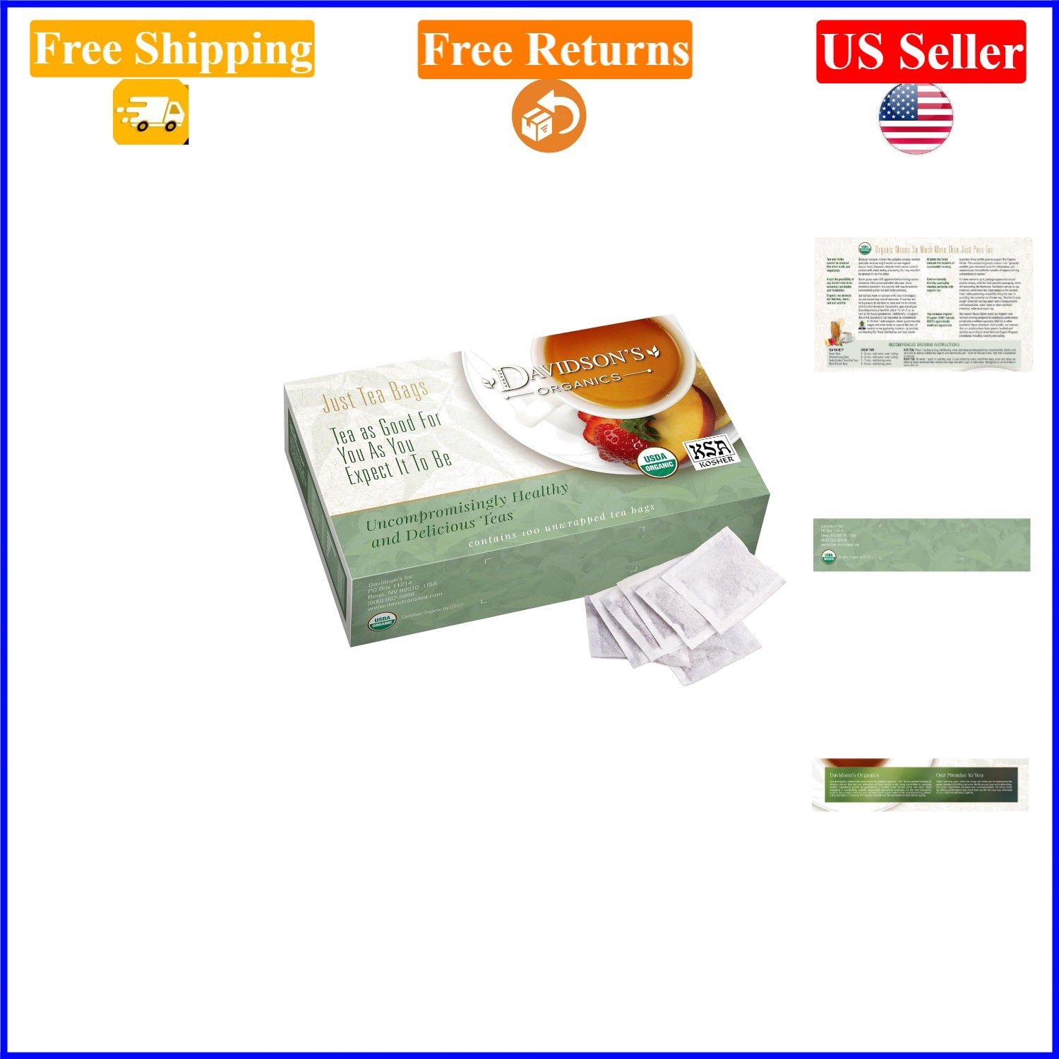 Organic Tulsi Leaves Tea Bags 100 Count – Earthy Mint Flavor