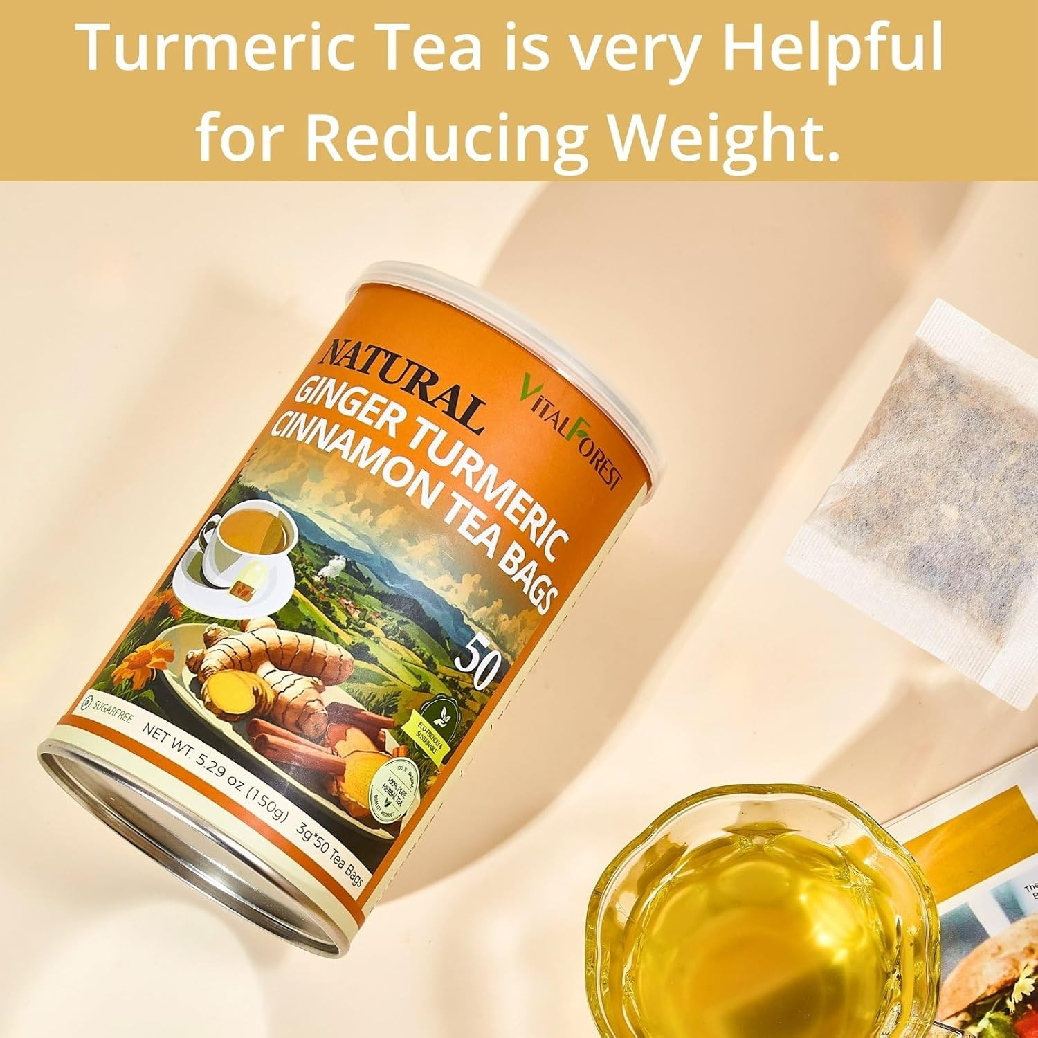 50 Premium Turmeric Ginger Cinnamon Tea Bags| Natural Ginger Tea Bags| Pure Tur