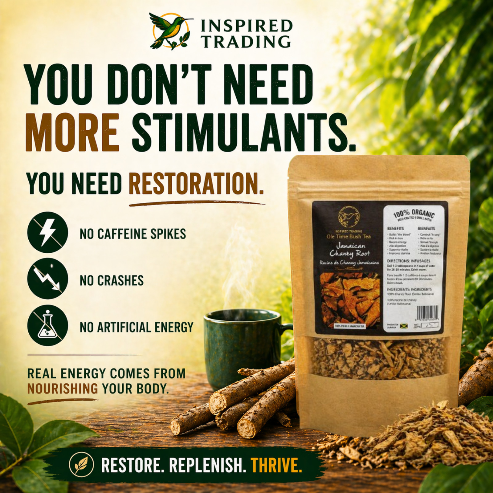 Jamaican Chaney Root Tea 2 Pack Dried Strong Back Roots Herbal Tea