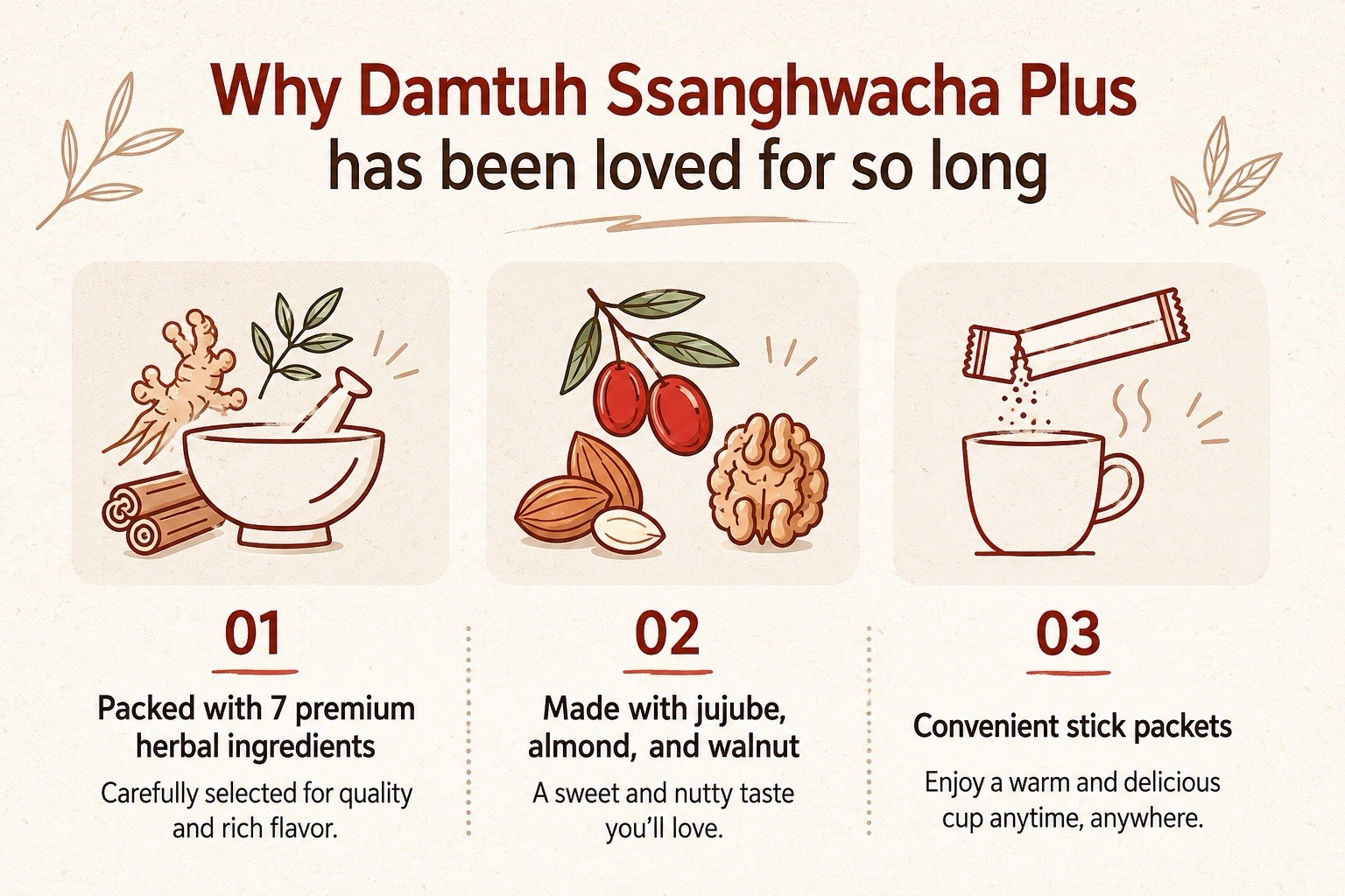Damtuh Ssanghwa Tea Plus 50 Stics Traditional Korean Wellness Warm Instant Tea