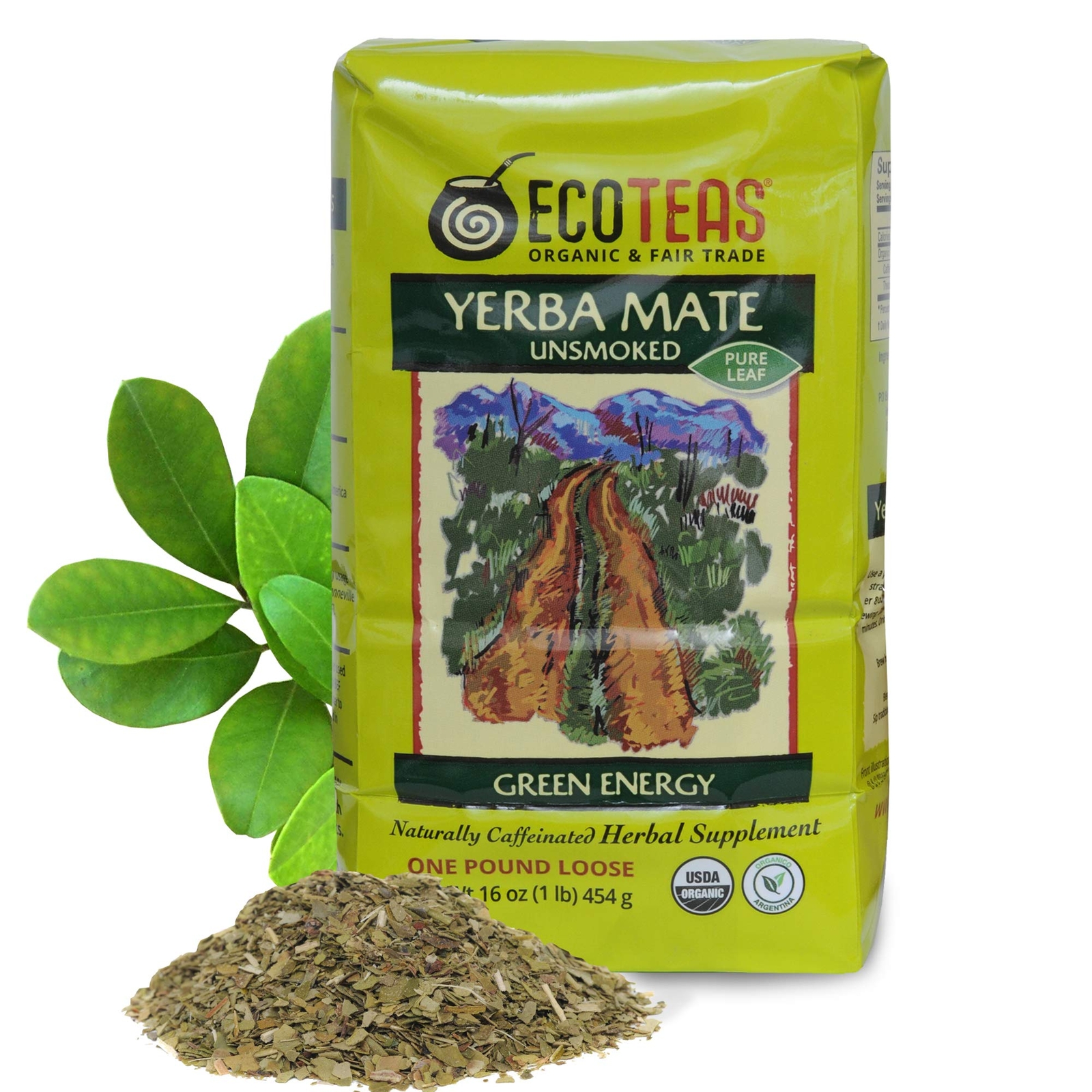 – Organic Unsmoked Yerba Mate Tea Pure Loose Leaf 1Lb Detox Hi Caf Energy