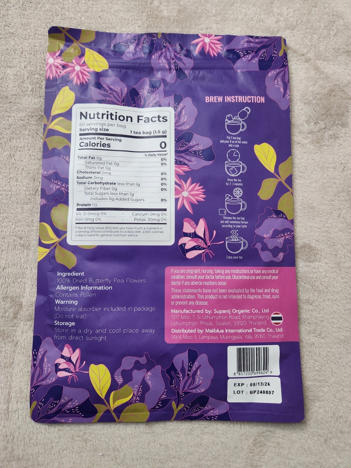 Butterfly Pea Flower Tea – 60 Tea Bags – Exp. 8/13/26 – NEW