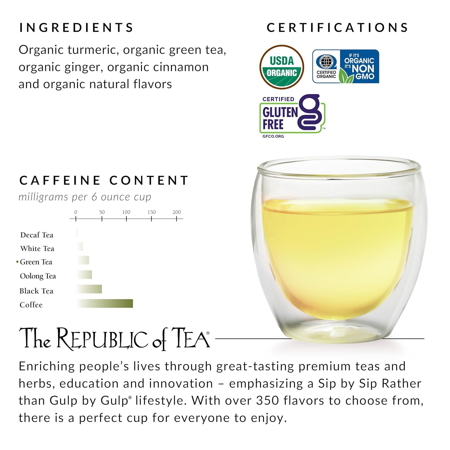 Organic Turmeric Ginger Green Tea – 250 Naturally Caffeinated Tea Bags