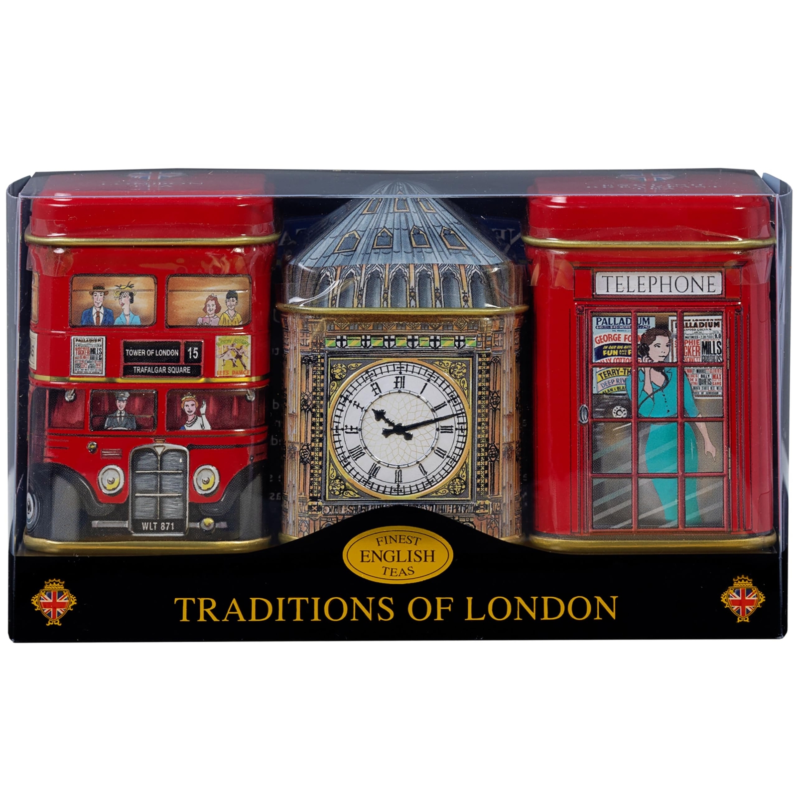 London Icons 3x Mini Tea Tins with Fine English Loose Tea Big Ben Red London …