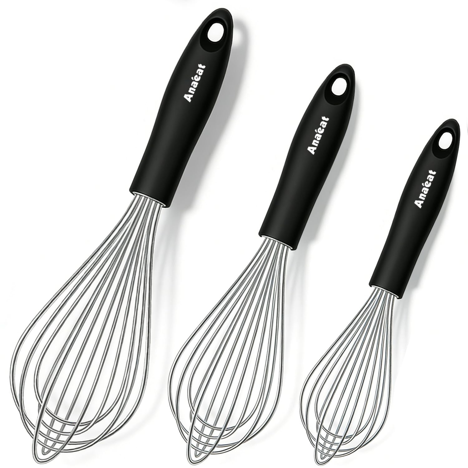 3 Packs Stainless Steel Whisk Set – Balloon Whisk, 9+11+12 inch, 3 Pcs Silver