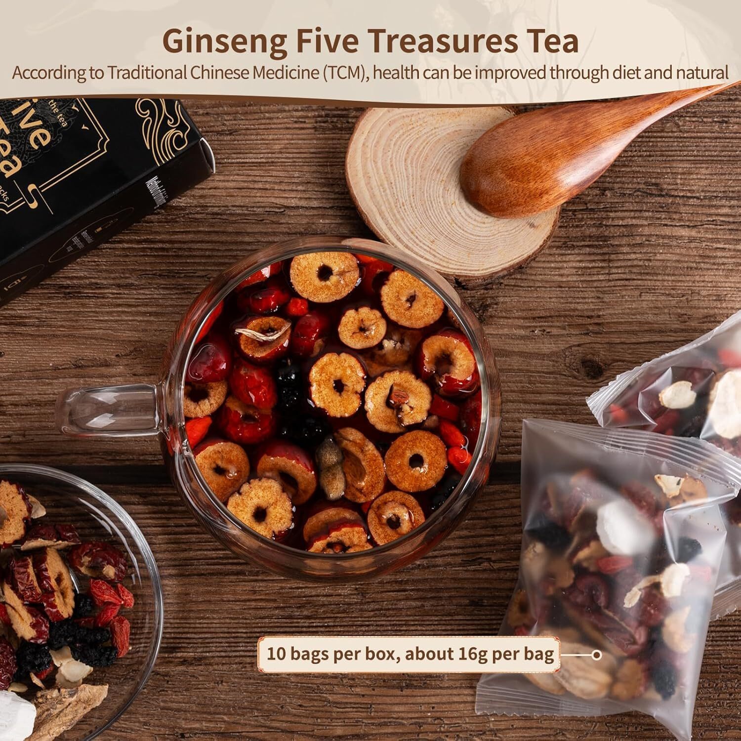 Ginseng Five Treasures Tea Kidney Tea Traditional Chinese Herbal Tea Natural