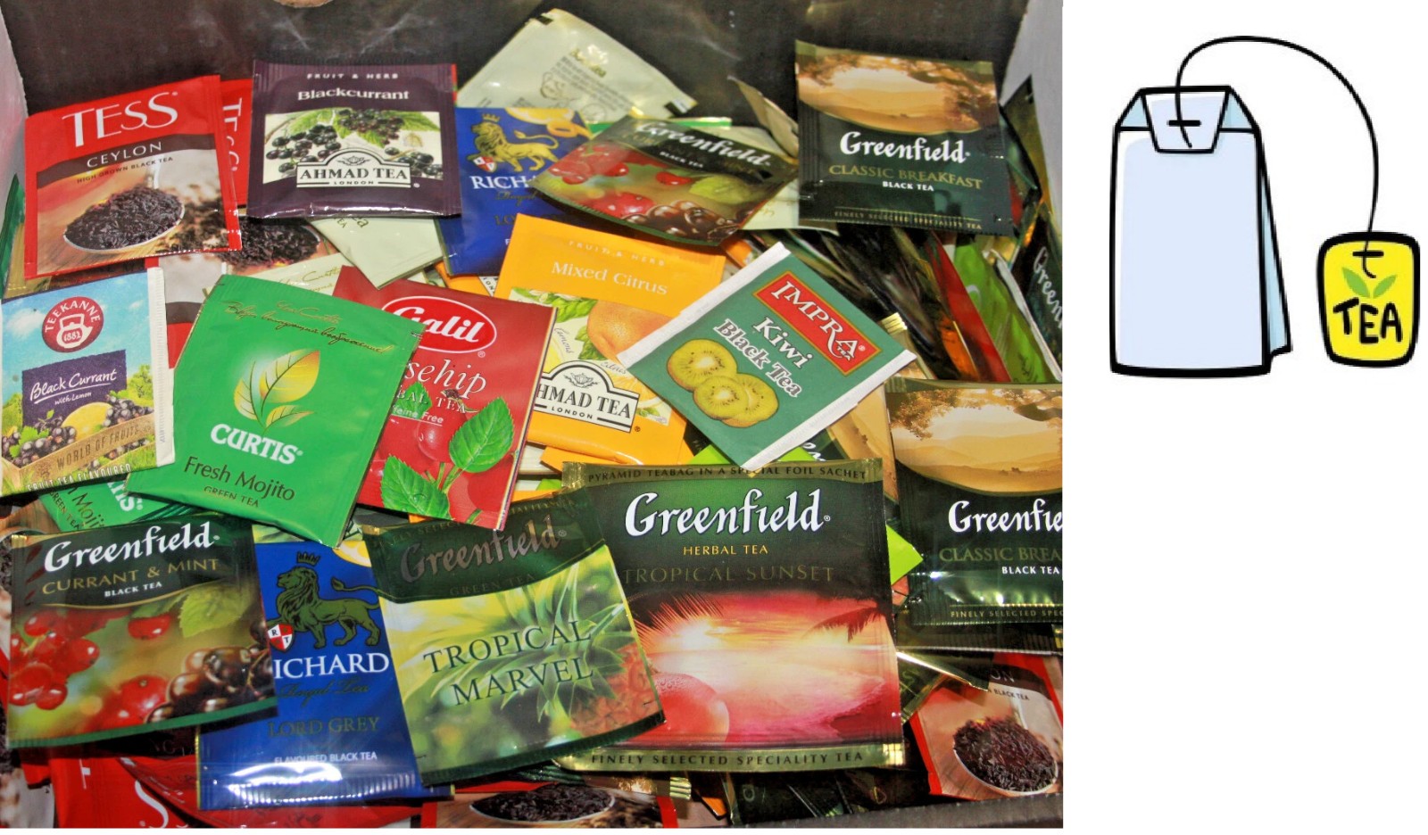 TEA Variety MIX Black Green Herbal 15oz Greenfield Galil Hyleys & more 120+ bags