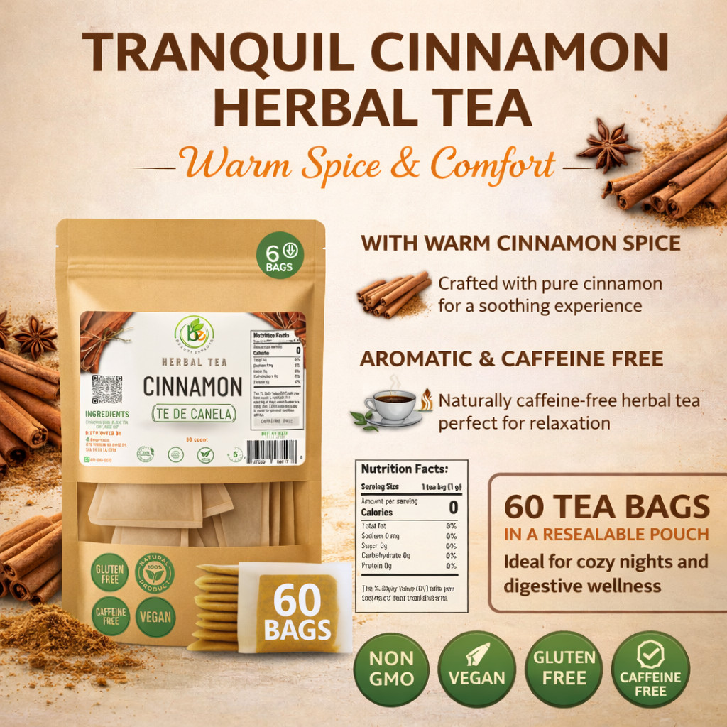 Canela Té (Cinnamon Tea) – 60 Tea Bags – 100% Natural, Vegan, Herbal – Gluten-Fr
