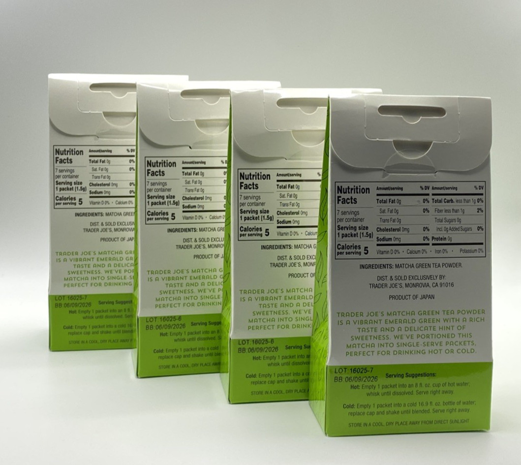 4 Packs of Trader Joe’s Matcha Green Tea Powder 7 Single Bags 0.37 oz Each X 4