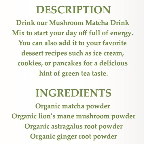 Mushroom Matcha Drink Japanese Matcha Organic Green Tea Powder 40 Servings